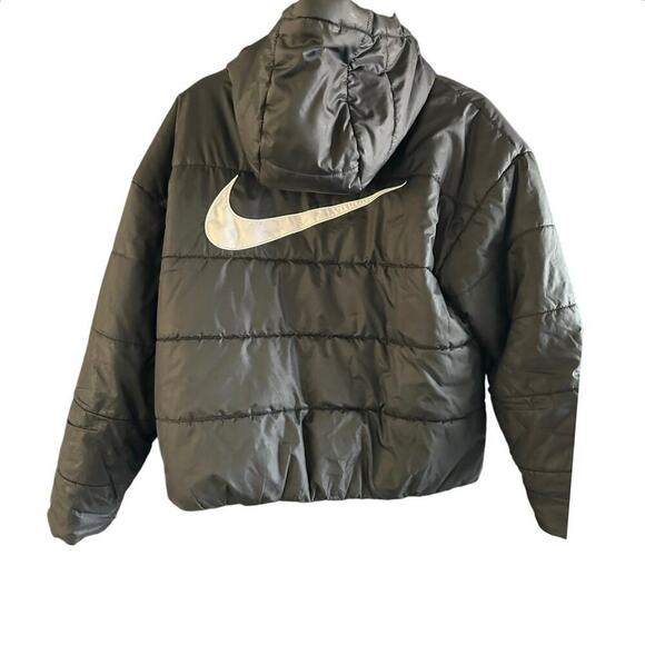 Nike Therma-Fit Black Hooded Sportswear Big Swoosh Zip Up Puffer Jacket Size M